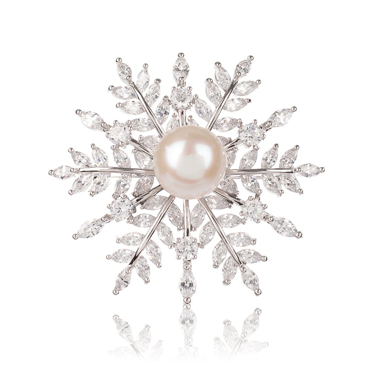 Christmas Gift Snowflake Brooch Diamante Rhinestone Faux Pearl Broach Pin UK 