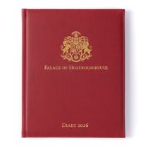 Red desk diary with gold embossed crest and lettering, Palace of Holyroodhouse Diary 2026.