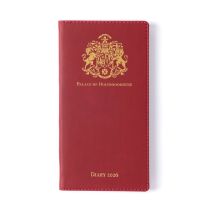 Red pocket diary with gold embossed crest and lettering, Palace of Holyroodhouse Diary 2026.