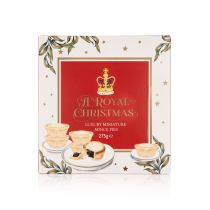 packaging of mince pies with illustration of mince pies on plate and gold foil stars to decorate packaging