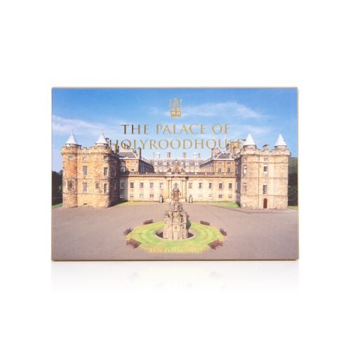 Cover of postcard pack with photo of the front of Palace of Holyroodhouse.