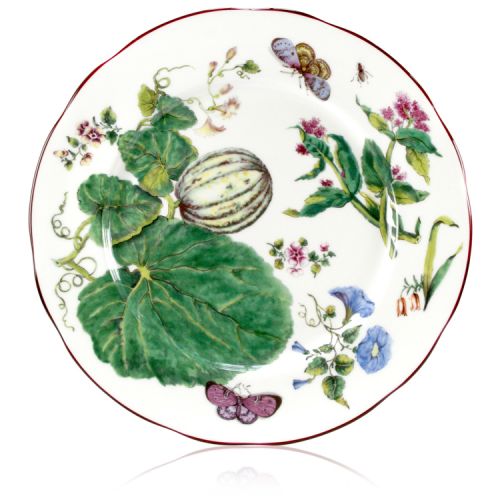 Chelsea Porcelain Dinner Plate with a design featuring botanical patterns.