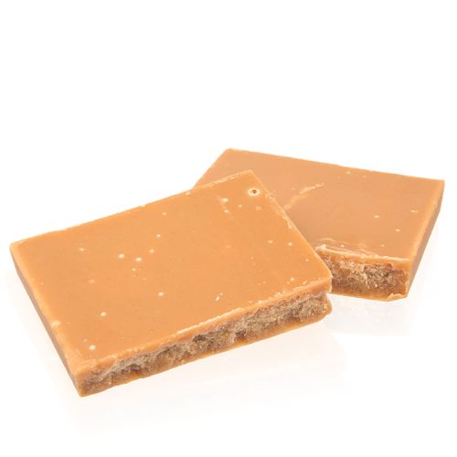 Purple and blue swirl box of fudge. The lion and unicorn crest is printed on top and the words 'Buckingham Palace' is also printed on the top of the box in blue