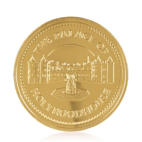 gold chocolate coin with Palace of Holyroodhouse printed on the foil