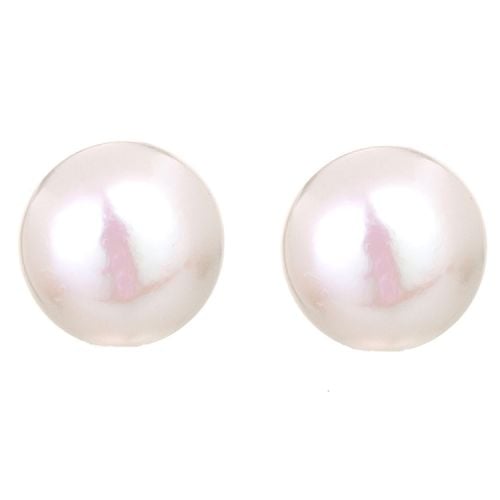 A pair of natural colour real pearl stud earrings. 
