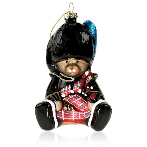 Scottish Piper Bear Glass Ornament