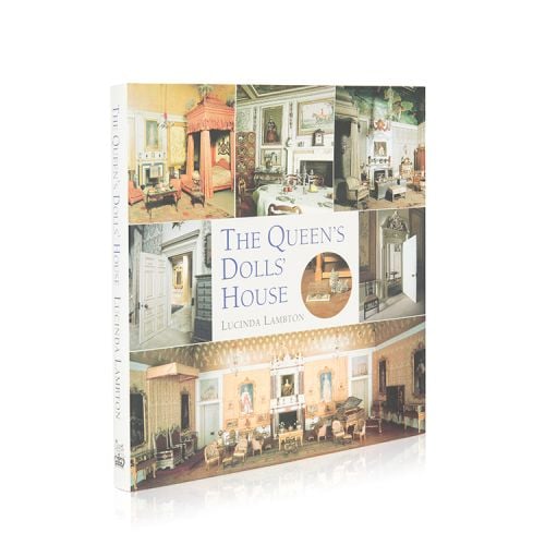 The front cover and open book view of The Queen's Dolls' House Book by Lucinda Lambton. 
