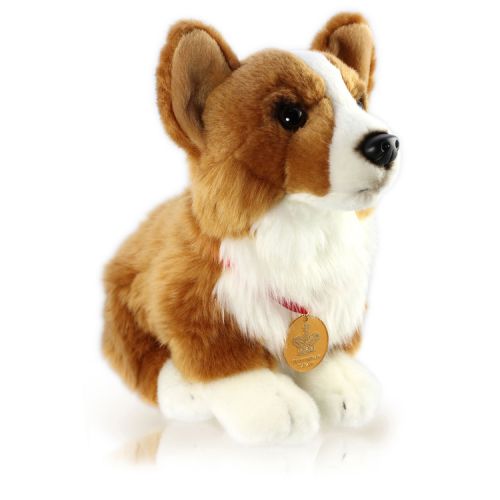 Royal corgi dog plush toy for children with Buckingham palace medallion. 