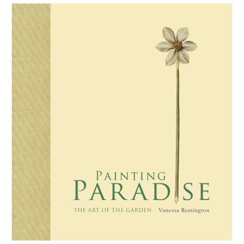 Front cover of 'Painting Paradise: The Art of the gardnen'. Yellow background with a single flower replacing the 'I' in 'Paradise'.