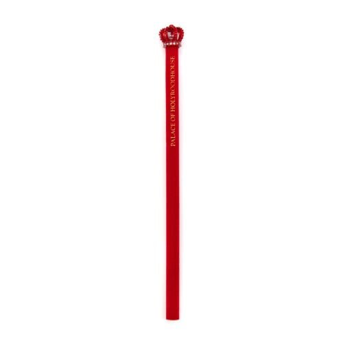 Velvet red pencil with red crown topper. Stamped with Palace of Holyroodhouse in gold. 