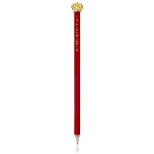 red velvet pencil topped with a gold coloured crown and printed with the words 'Buckingham Palace'
