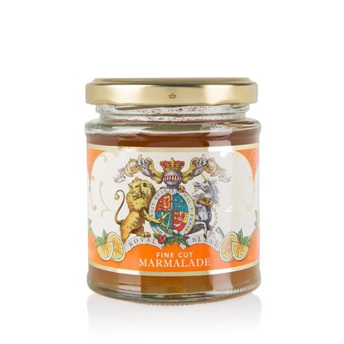 glass jar of fine cut marmalade with a Buckingham Palace royal crest label round the jar 