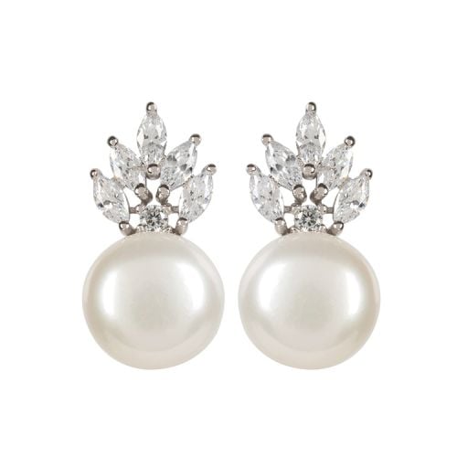 pearl earrings with crystal crown surmounted on the pearl