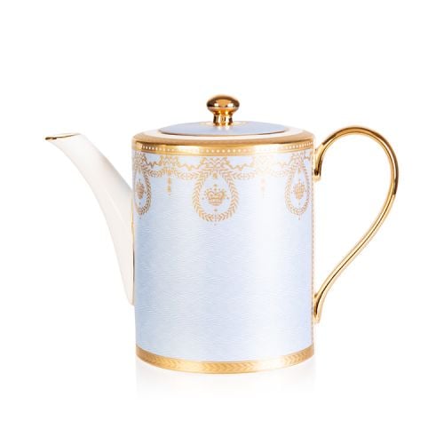 Blue Russian Imperial Teapot with gold handle and lid and white spout. 