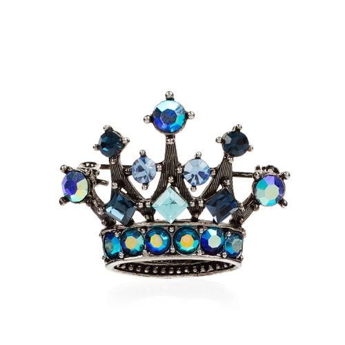Blue crystal crown brooch.