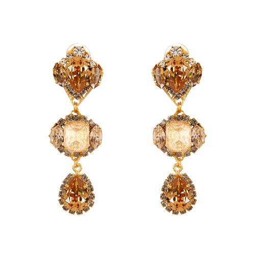Three crystal drop earrings with a mixture of champagne coloured crystals