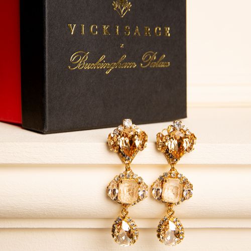 Three crystal drop earrings with a mixture of champagne coloured crystals
