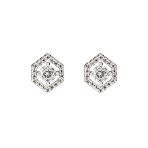 Hexagon shaped stud earrings with a crystal centre