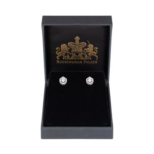 Hexagon shaped stud earrings with a crystal centre