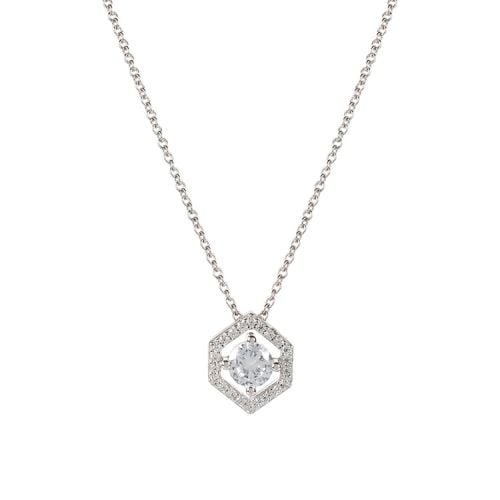 Delicate hexagonal necklace pendant with a crystal at the centre