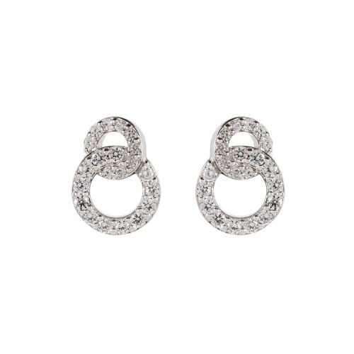 stud earrings of two interlocking circles set with crystals