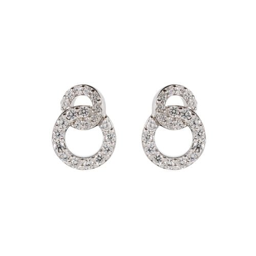 stud earrings of two interlocking circles set with crystals
