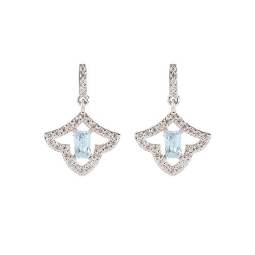 Crystal design drop earrings with a pale blue crystal at the centre