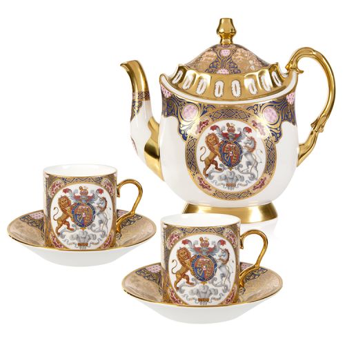 Chinoiserie Coffee Pot and Two Cup Set