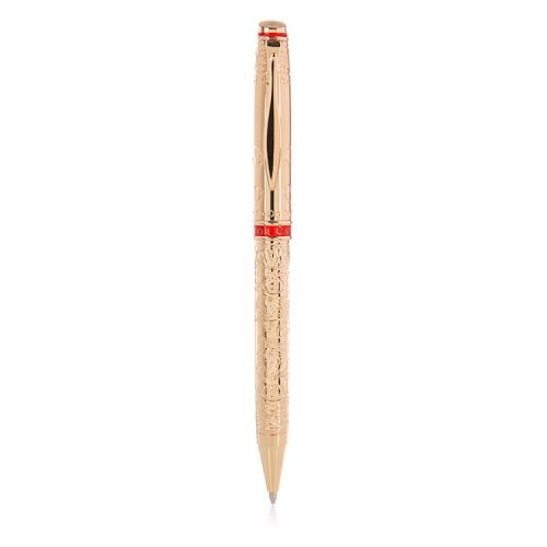 gold plated ballpoint pen with a swirl pattern and printed with 'Buckingham Palace'