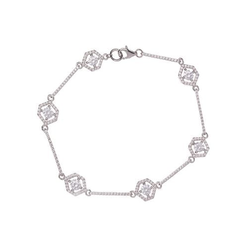 Silver bracelet on a chain with intermittent crystal details and a clasp