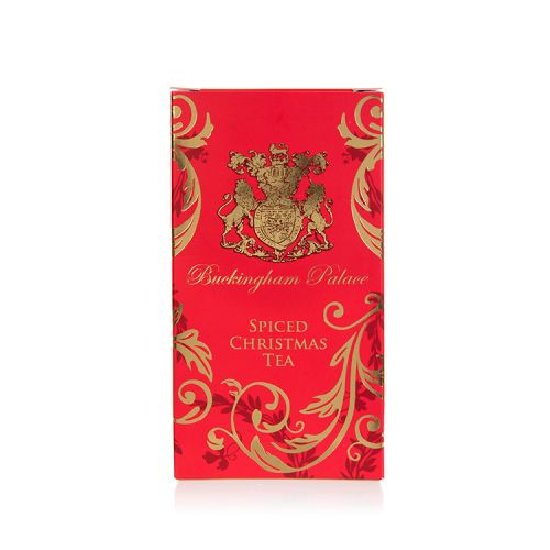 Biodegradable tea bags infused with Christmas spices, presented in an opulent Red and gold box.