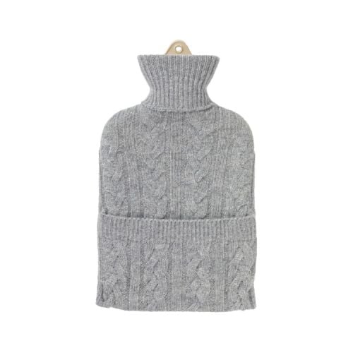 silver cable knitted hot water bottle