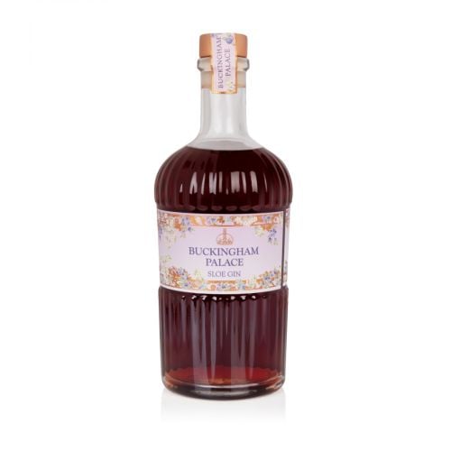 50 cl bottle of sloe gin. A clear glass bottle with a floral label.