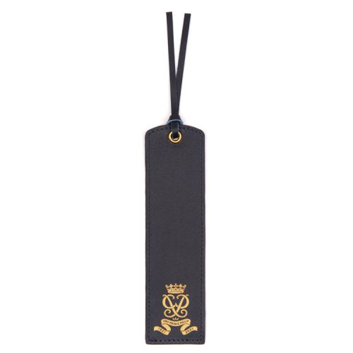 navy blue leather bookmark featuring the Duke of Edinburgh cipher in gold