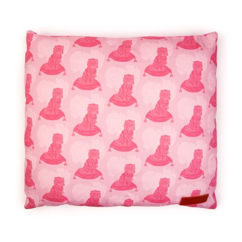 Square pet cushion made with pink dog material