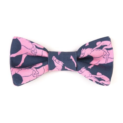 Navy bow tie printed with pink horses