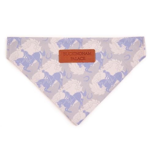 Grey pet bandana printed with grey and light blue horses