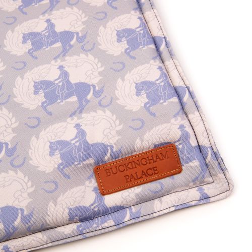 Grey square pet blanket printed with light blue horses