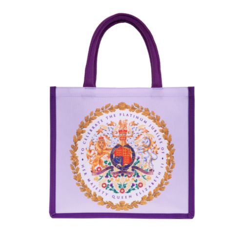 Purple juco bag featuring the Platinum Jubilee coat of arms
