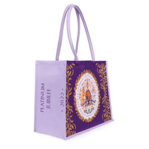 Purple juco bag featuring Platinum Jubilee coat of arms.