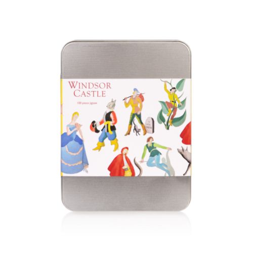 Rectangular jigsaw featuring illustrations of famous panto characters including Cinderella and Little Red Riding Hood