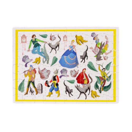 Rectangular jigsaw featuring illustrations of famous panto characters including Cinderella and Little Red Riding Hood