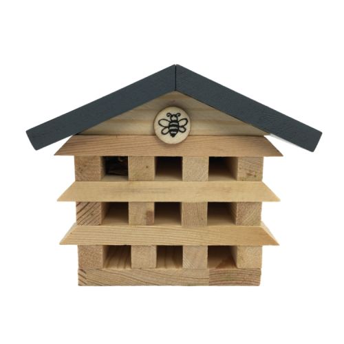 Rectangular tin showing a bee hotel