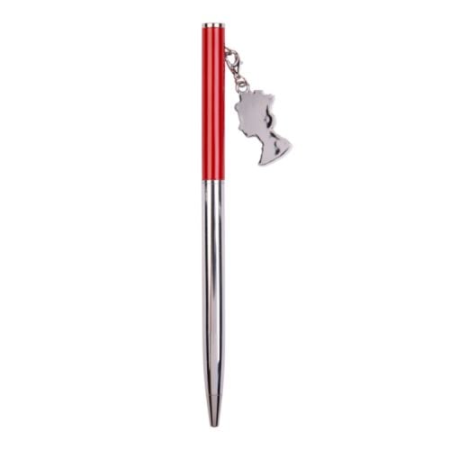 Ballpoint pen with a red top and a charm of the Machin design of the silhouette of The Queen