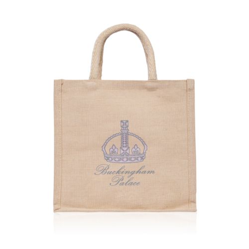 Natural juco bag printed with a crown and the words 'Buckingham Palace'