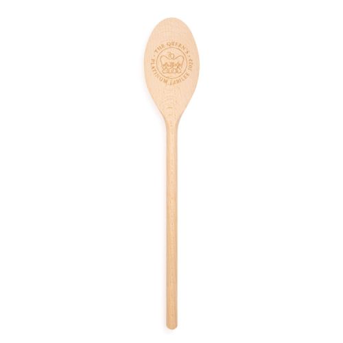 Wooden spoon engraved with The Queen's Platinum Jubilee Emblem