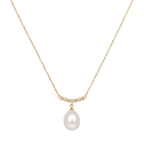 Gold chain with seven small crystals and pearl drop