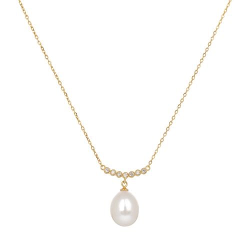 Gold chain with seven small crystals and pearl drop
