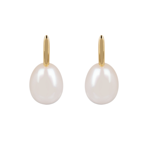 Large pearl drop earrings with gold hoop