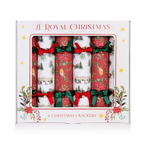 A Royal Christmas box of 6 crackers. Illustrated box, printed crackers.